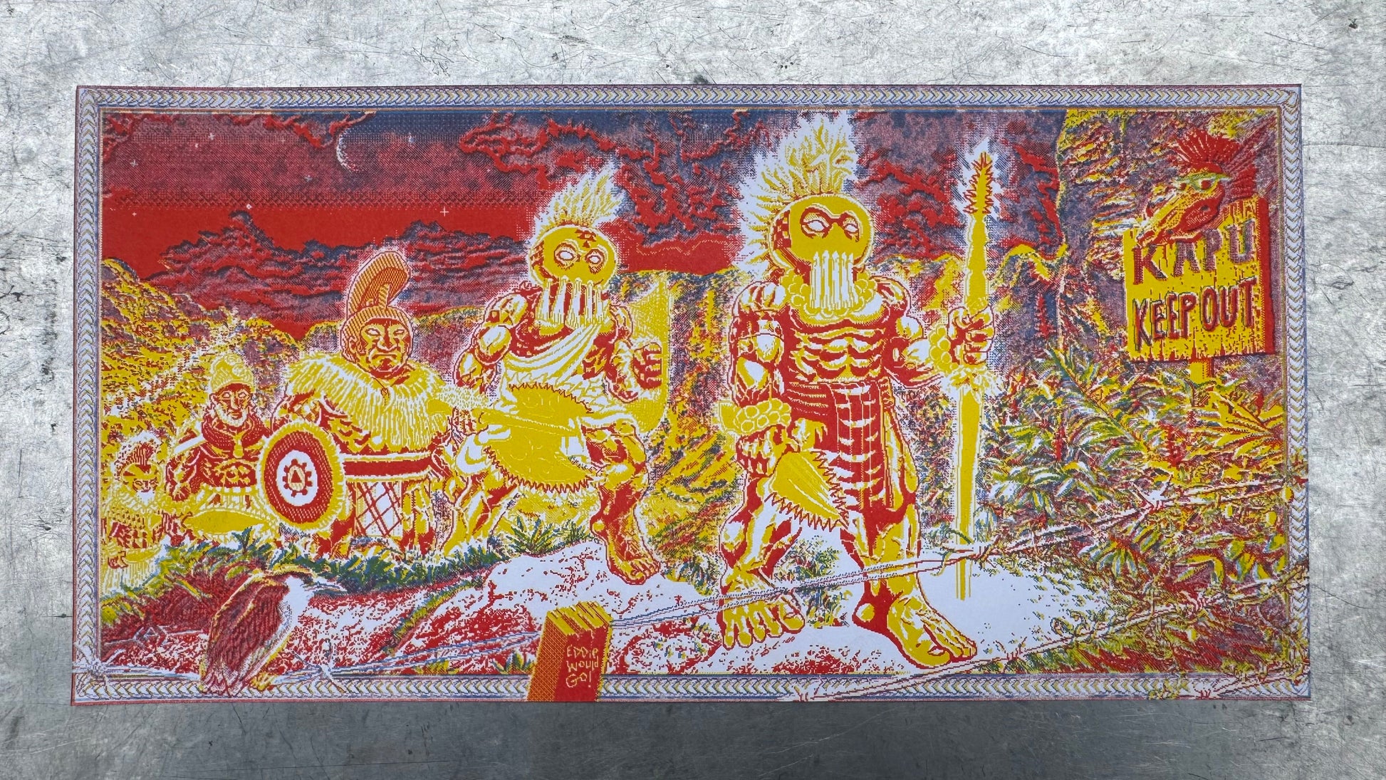 Decorative mat with intricate designs and colors on a textured surface